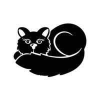 le chat mensonges dans une balle. silhouette dessin sur une blanc Contexte. vecteur illustration