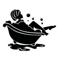 femme dans une baignoire avec mousse, se détendre silhouette. vecteur illustration