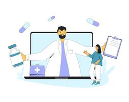 en ligne médical consultation. télémédecine. médecin loin conseiller. santé se soucier par l'Internet. soins de santé prestations de service. vecteur