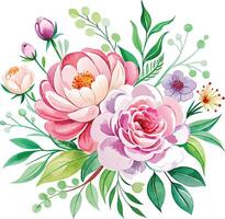 beau aquarelle floral bouquet avec pivoine et des roses. vecteur illustration.