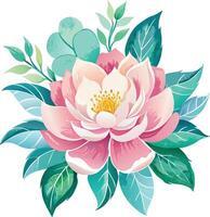 magnifique aquarelle rose Rose fleur avec vert feuilles sur blanc Contexte. vecteur illustration.