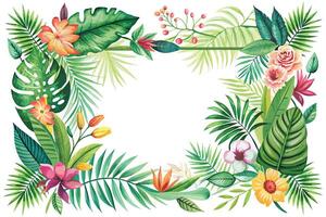 tropical Cadre avec fleurs, feuilles et les plantes. vecteur illustration.