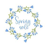 printemps vente, Cadre avec floral frontière avec caractères et différent fleurs pour affiche, bannière, publicité vecteur