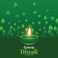 content vert diwali décoratif Contexte avec brillant diya et feuilles conception vecteur