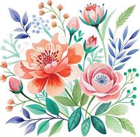 magnifique vecteur floral carte avec aquarelle fleurs. main tiré illustration.