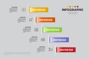 vecteur coloré infographie conception éléments comprenant graphiques, Icônes, et affaires concept graphiques avec 5 choix, en forme de ruban et arrangé comme une graphique.