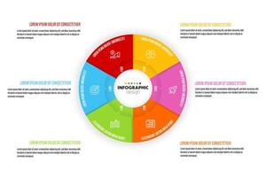 vecteur circulaire diagramme divisé dans six coloré sections avec Icônes représentant Commencez développement stratégies.