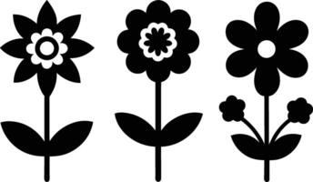 ensemble de noir mignonne fleurs Icônes sur blanc Contexte vecteur
