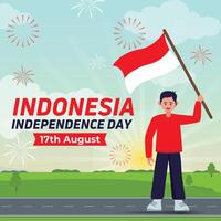 indonésien indépendance célébrations journée vecteur illustration bannière et social médias Publier conception ensemble, Indonésie nationale république célébrer un événement journée affiche modèle, avec drapeau, content démocratie.