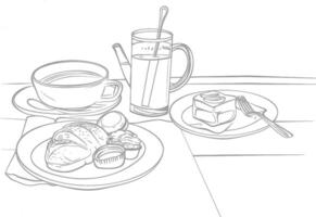 ai généré petit déjeuner menu prêt à manger Facile contour illustration minimaliste ligne art vecteur