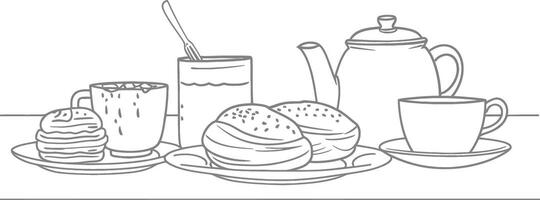 ai généré petit déjeuner menu prêt à manger Facile contour illustration minimaliste ligne art vecteur