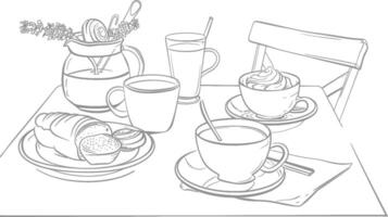 ai généré petit déjeuner menu prêt à manger Facile contour illustration minimaliste ligne art vecteur