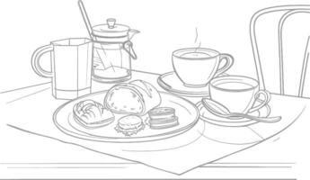 ai généré petit déjeuner menu prêt à manger Facile contour illustration minimaliste ligne art vecteur