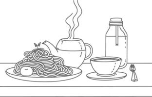 ai généré petit déjeuner menu prêt à manger Facile contour illustration minimaliste ligne art vecteur