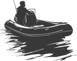 ai généré silhouette une homme conduite gonflable bateau le bateau est en voyageant noir Couleur seulement vecteur