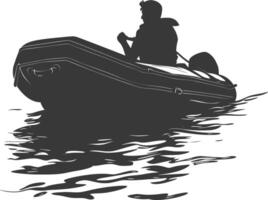 ai généré silhouette une homme conduite gonflable bateau le bateau est en voyageant noir Couleur seulement vecteur