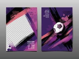 football modèle conception , Football bannière, sport disposition conception, violet thème, vecteur , Contexte