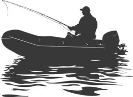 ai généré silhouette pêcheur pêche en utilisant gonflable bateau vecteur