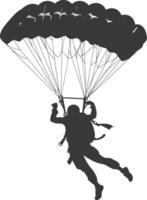 ai généré silhouette parachutiste femme plein corps noir Couleur seulement vecteur