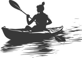 ai généré silhouette femme canoë joueur dans action plein corps noir Couleur seulement vecteur