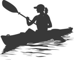 ai généré silhouette femme canoë joueur dans action plein corps noir Couleur seulement vecteur