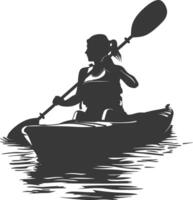 ai généré silhouette femme canoë joueur dans action plein corps noir Couleur seulement vecteur