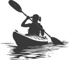 ai généré silhouette femme canoë joueur dans action plein corps noir Couleur seulement vecteur