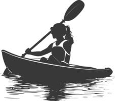 ai généré silhouette femme canoë joueur dans action plein corps noir Couleur seulement vecteur