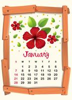 Modèle de calendrier avec hibiscus rouge pour janvier vecteur