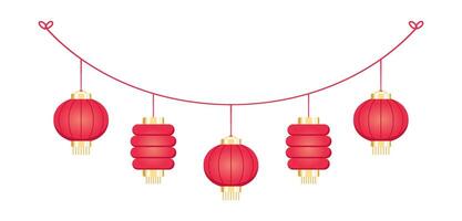 chinois lanterne pendaison guirlande, lunaire Nouveau année et milieu de l'automne Festival décoration graphique vecteur