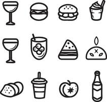 nourriture Icônes ensemble. collection vecteur noir contour logo blanc Contexte