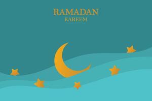 Ramadan kareem vecteur arrière-plan, 3d papier Couper vagues et étoiles sur nuit ciel, modèle avec or lune.