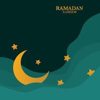Ramadan kareem vecteur arrière-plan, 3d papier Couper vagues et étoiles sur nuit ciel, modèle avec or lune.
