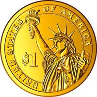 vecteur américain argent or pièce de monnaie un dollar