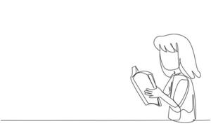 continu un ligne dessin les filles sont très concentré sur en train de lire livres. en train de lire fiction récit livres pendant école vacances. livre Festival concept. bien habitude. Célibataire ligne dessiner conception vecteur illustration