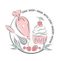 gâteau magasin logo. ensemble de outils pour fabrication Gâteaux, biscuits et des pâtisseries. vecteur illustration pour menu, recette livre, cuisson boutique, café.