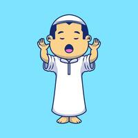 mignonne musulman garçon prier dessin animé vecteur Icônes illustration. plat dessin animé concept. adapté pour tout Créatif projet.