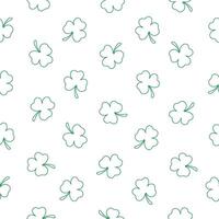 contour de une petit vert trèfle sur une blanc Contexte. content st. patrick's journée. sans couture modèle pour textile, emballages, couvertures, dépliants, fonds d'écran, site Internet ou bannière. vecteur illustration.