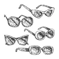 des lunettes de soleil femelle ancien ensemble esquisser main tiré vecteur