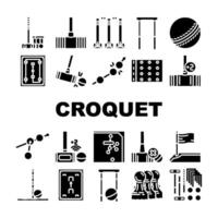 croquet maillet pelouse Icônes ensemble vecteur