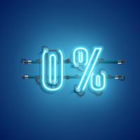 &#39;0%&#39; enseigne réaliste au néon, illustration vectorielle vecteur