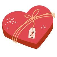 bonbonnière en forme de coeur. cadeau de saint valentin. douce surprise avec amour. pour les restaurants cafés recettes et menus. illustration vectorielle. vecteur