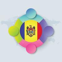 Drapeau de la Moldavie avec un design infographique isolé sur la carte du monde vecteur