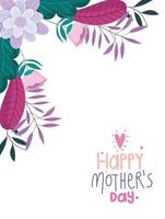 bonne fête des mères, carte ornementale de décoration de feuillage de fleurs vecteur