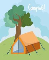 camping tente champ feuillage arbres nature vecteur