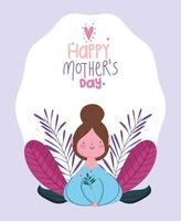 bonne fête des mères, femme avec bouquet de fleurs décoration feuillage vecteur