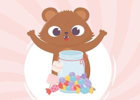 bonne journée, petit pot ours avec bonbons et caramels vecteur