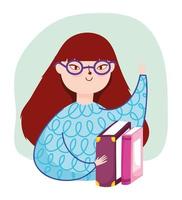 jeune femme portant des lunettes et des livres de littérature, jour du livre vecteur