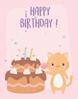 joyeux anniversaire tigre avec carte de décoration de célébration de gâteau de bonbons vecteur
