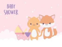 baby shower fox tiger et décoration de bande dessinée vecteur